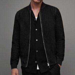 Allsaints Ronan men’s black suede bomber jacket size small